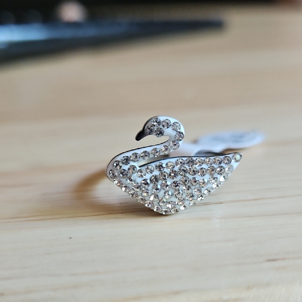 Silver Crystal Swan Ring